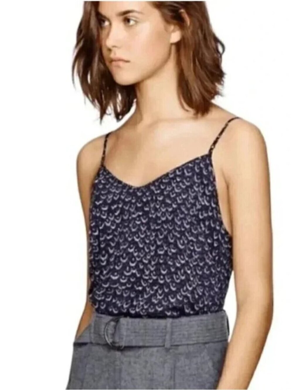 Aritzia Wilfred 100% Silk Camisole Tank Top Purple Black Pattern Size XXS